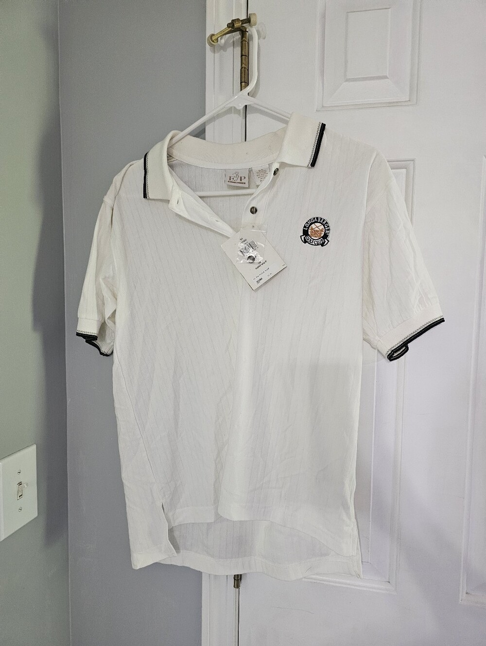Longaberger White Golf Polo with Black Trim and Embroidered Crest